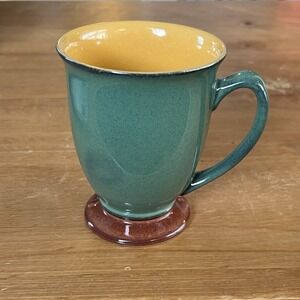 Denby England Stoneware Mug Green Yellow Pedestal Foot Vintage Replacement 4.25"
